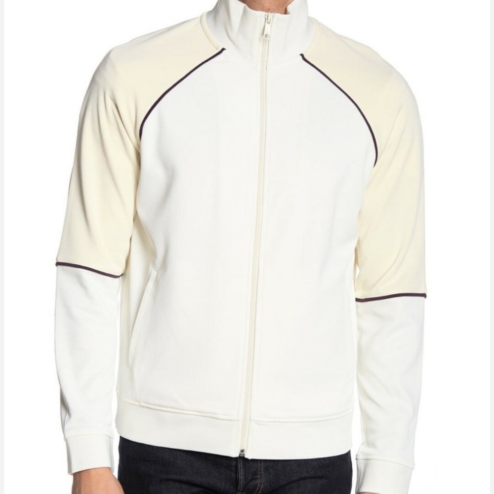 Vince Men's Leche Off White / Sail White Full Zip Track Jacket - Size M